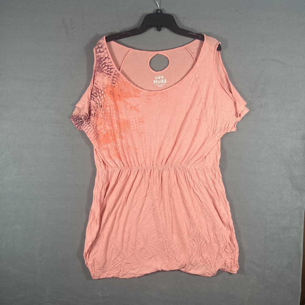 Mudd Women's‎ Pink Peach Cold Shoulder Top Keyhole Back Rayon Size XL